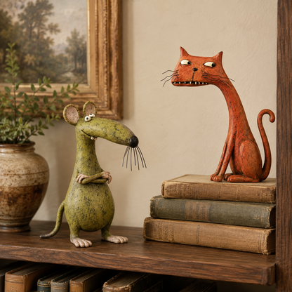 Whimsical Vintage Mouse & Cat Figurine