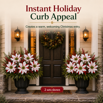 Christmas Poinsettia Planter Inserts – Set of 6 Red & White Holiday Floral Picks