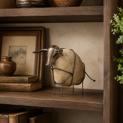 Vintage Stone-Look Bull Figurine