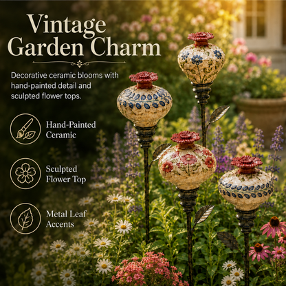 Vintage Ceramic Hummingbird Feeder Garden Stake