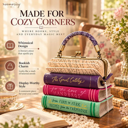 📚✨Book Stack Handbag – Vintage-Inspired Book-Shaped Top Handle Purse, Unique Gift for Book Lovers