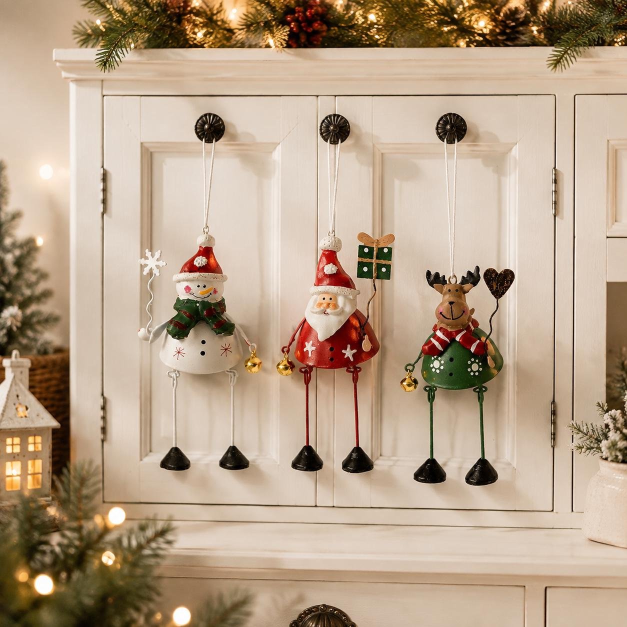 🌲✨ Hand-Painted Metal Dangling Leg Christmas Ornaments