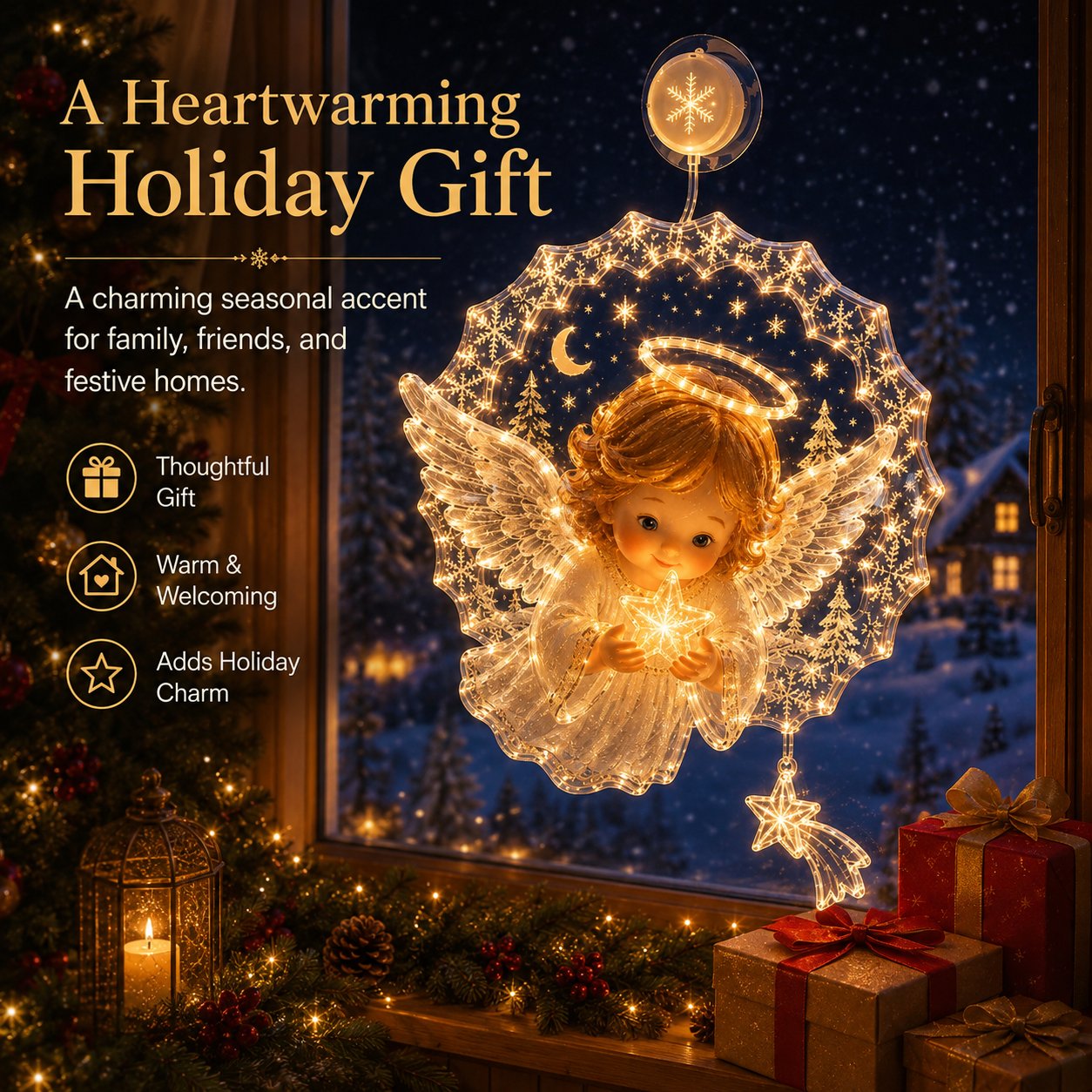 🎄🪟 Festive Glow Window Ornament – Suction-Cup Christmas Light with Layered Holiday Design