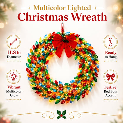 Multicolor Lighted Christmas Bulb Wreath