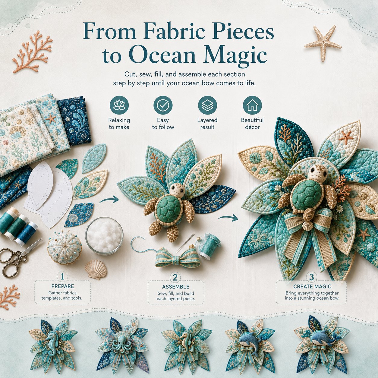 🌊 DIY Ocean Animal Quilted Bow Kit – Large 3D Coastal Door & Wall Décor