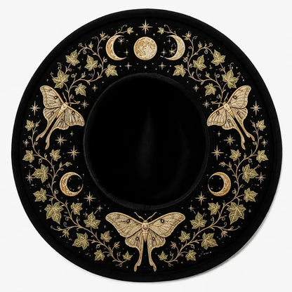 🖤 Gothic Embroidered Wide Brim Fedora Hat 🌙
