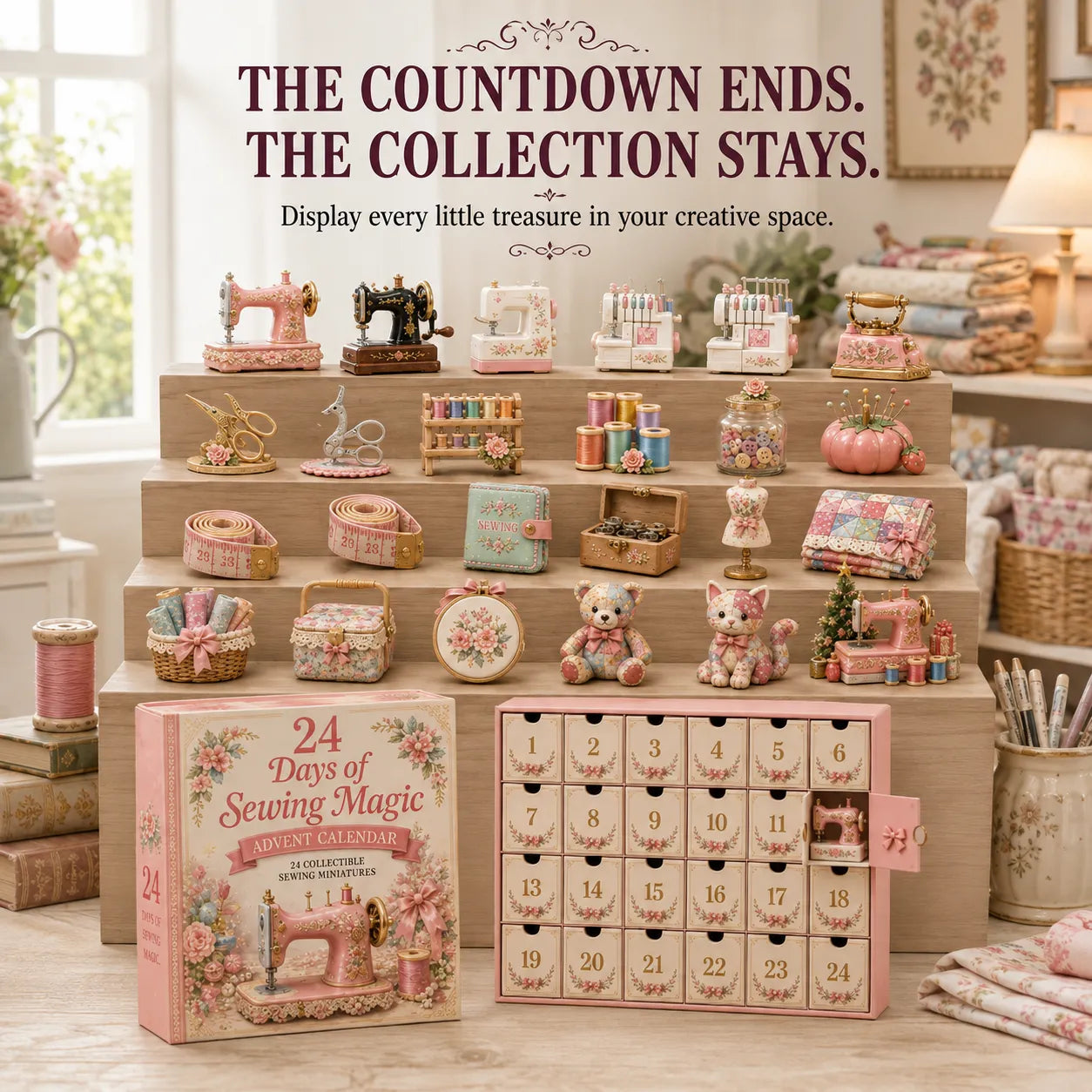 🧵24 Days Of Sewing Magic Advent Calendar | 24 Sewing-Inspired Miniatures for Craft Lovers, Quilters & Handmade Enthusiasts 🎁