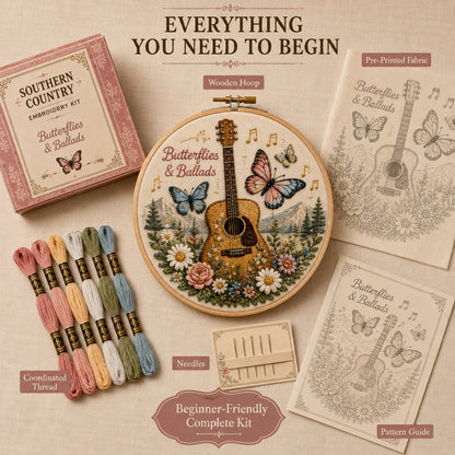 🌼 Beginner-Friendly Dolly Southern Country Needlework DIY Kit | Complete Kit with Pre-Printed Fabric, Wooden Hoop, Floss, Needles & Step-by-Step Guide Included 💕