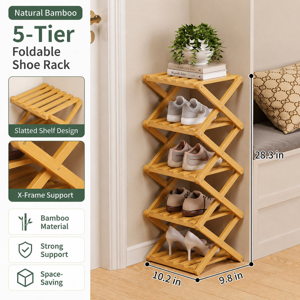 🔥Buy 2 Get 20% OFF🔥Foldable Bamboo Accordion Shoe Rack