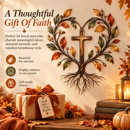 ✝️🍂 Faith & Harvest Tree Wall Art – Rustic Autumn Christian Metal Decor🎁