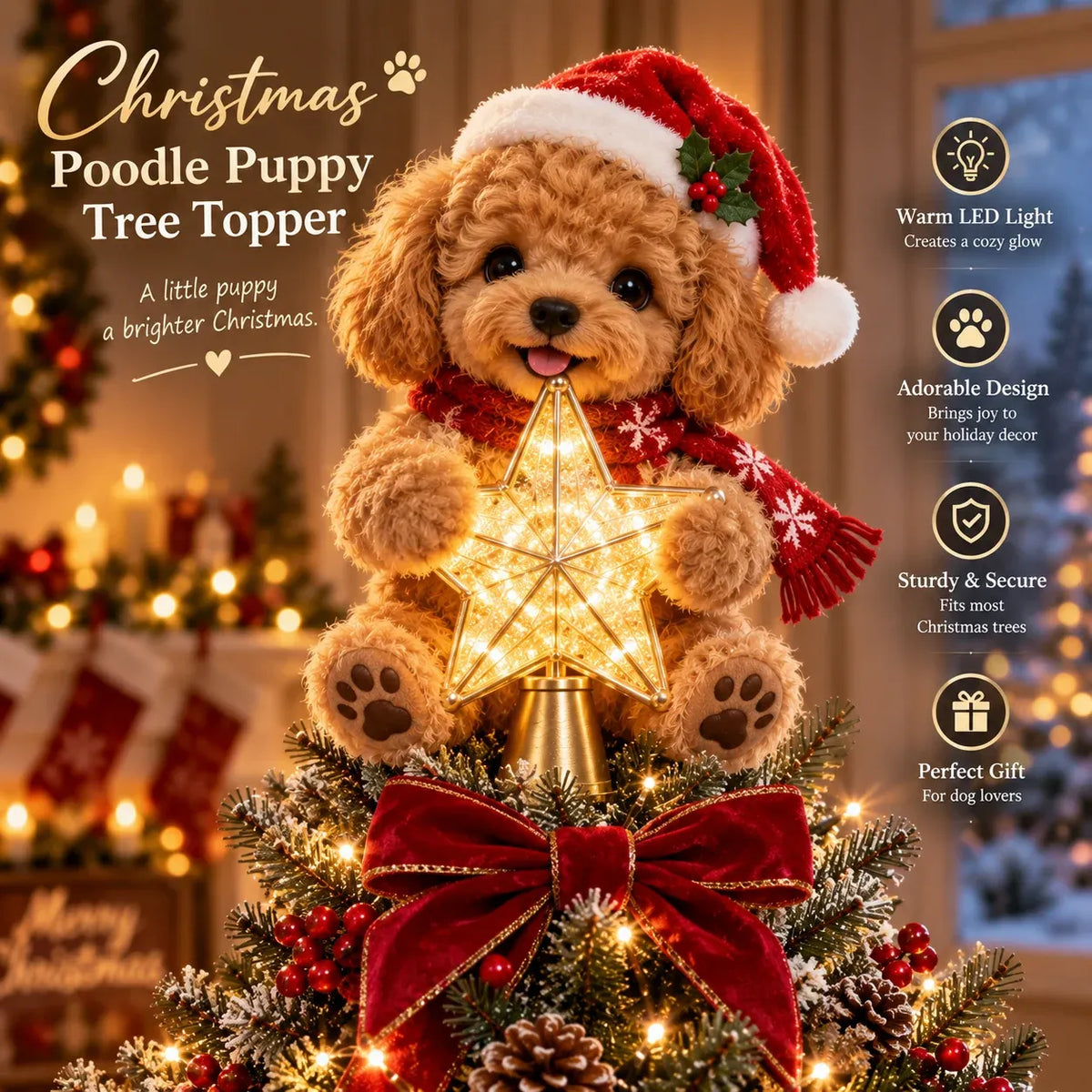 🐶✨ Cheerful Puppy Christmas Tree Topper