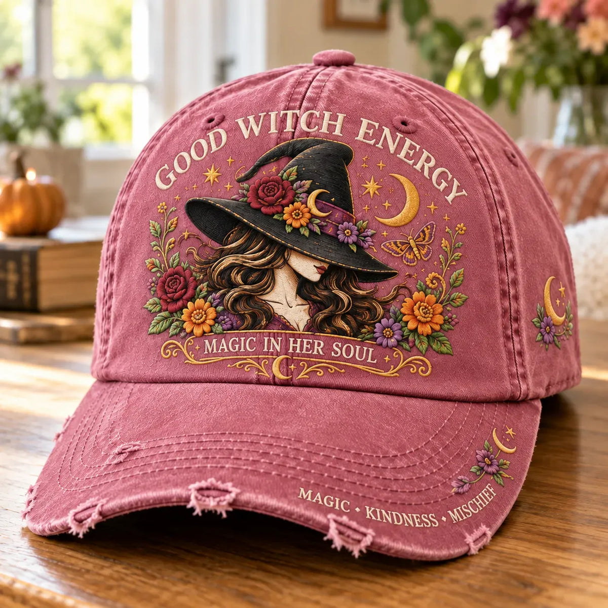🔥Last Day 50% OFF 🌙 Good Witch Energy Floral Witch Baseball Cap