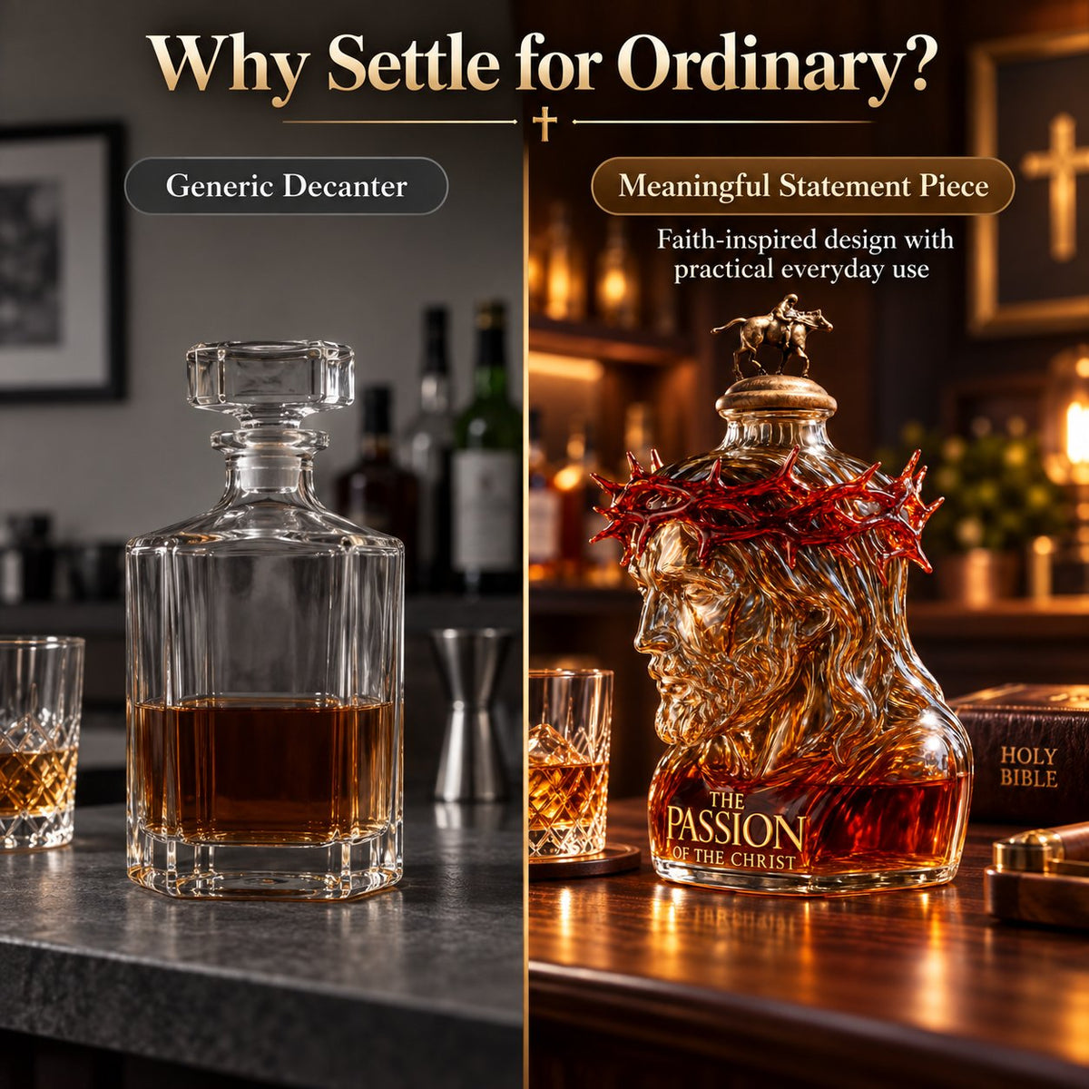 Sculpted Passion of the Christ Decanter | Premium Collectible Glass Bottle