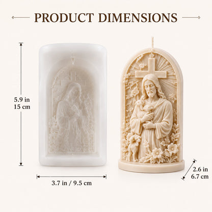 ⏳ Last Day 49% OFF ✝️ 2-Piece Good Shepherd Jesus 3D Candle Mold Set | Sculpted Cross, Lamb & Floral Relief for Faith-Inspired Handmade Candles 🕯️✨
