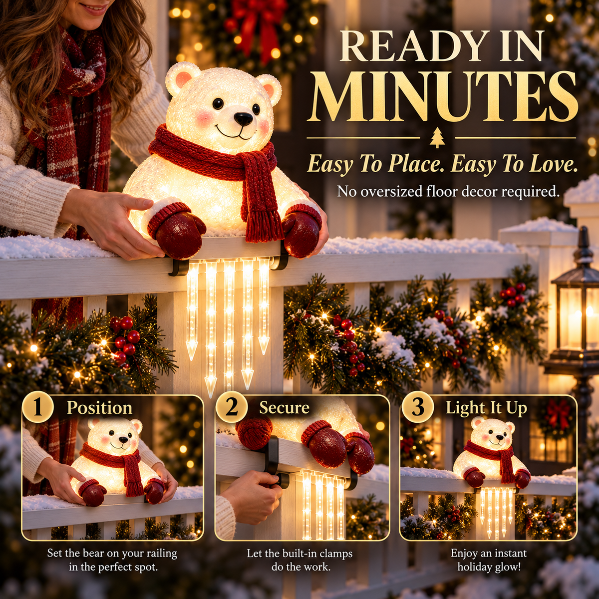 🐻🎄 Winter Light Cute Bear Icicle Light