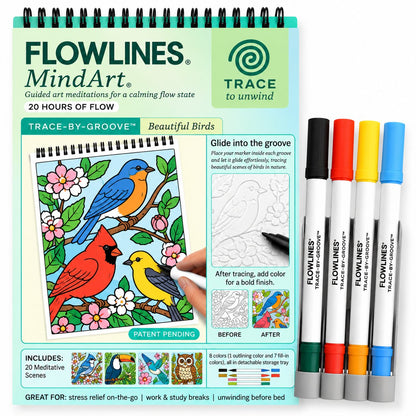 🌿 Trace-By-Groove Guided Flow Art Coloring Pad with Double-Sided Markers 🎨