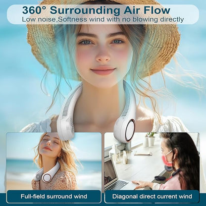Portable Neck Fan - Hands-Free Bladeless Personal Wearable Fan, 3-Speed USB Rechargeable Cooling Fan for Travel, Office & Outdoor