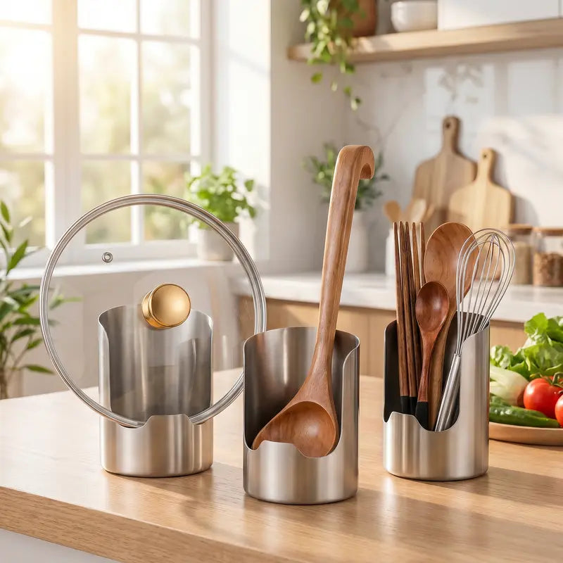 🍴✨ Sleek Stainless Steel Kitchen Utensil Holder – Durable, Rust-Resistant & Easy-Clean Storage