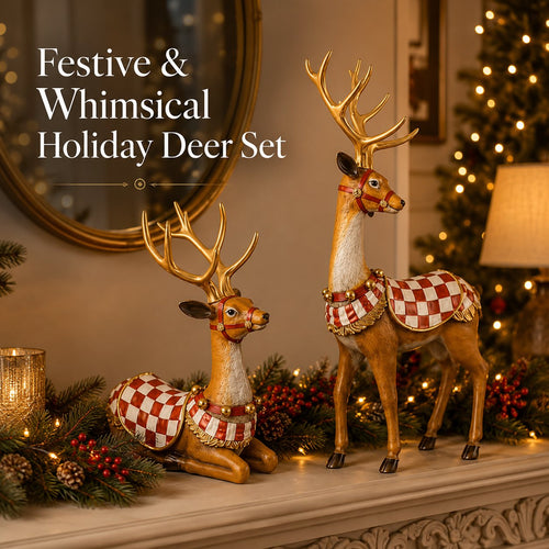 🎄Christmas in July Favorite: Handcrafted Set of 2 Classic Saddle Deer 🎁