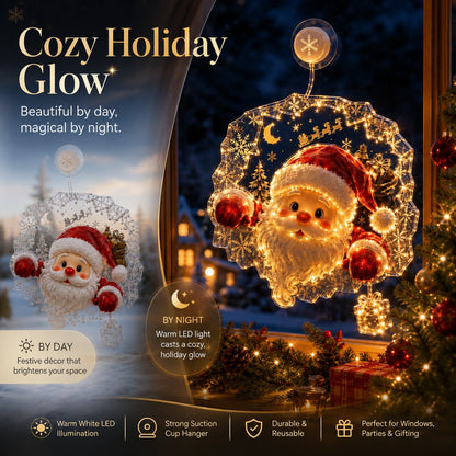 🎄🪟 Festive Glow Window Ornament – Suction-Cup Christmas Light with Layered Holiday Design