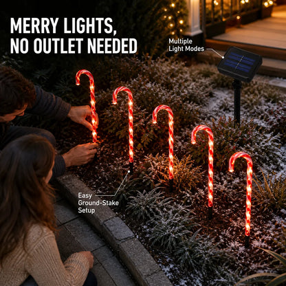 5-Piece Solar Candy Cane Pathway Lights