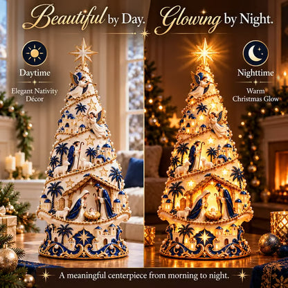 🔥Last Day 50% OFF-✨✝️ Bethlehem Nativity Light-Up Christmas Tree – Jesus Shadow Projection Holiday Decor