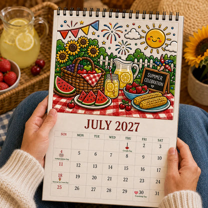 🎨Color The Year 2027: Trace-By-Groove Creative Calendar📅| Seasonal Guided Coloring Wall Calendar With Markers