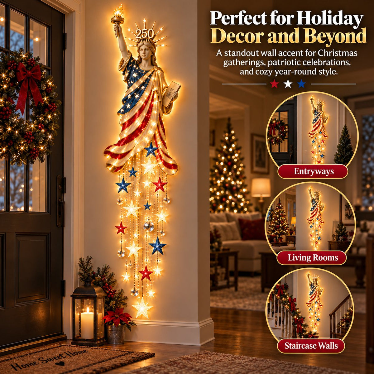 🇺🇸🗽 Liberty 250 Starfall Wall Glow – Patriotic Anniversary Lighted Keepsake