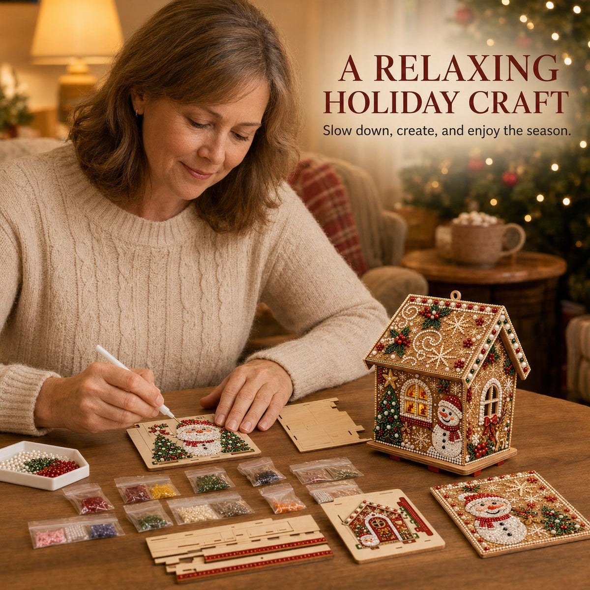 🎄 DIY 3D Jeweled Wooden Christmas Cottage Kit ✈️ Buy 2+ Get Free Shipping