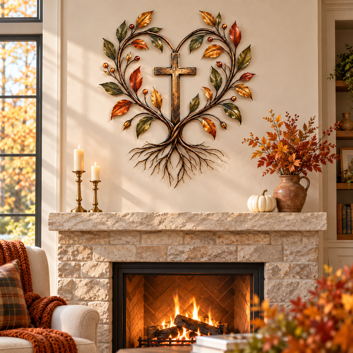 ✝️🍂 Faith & Harvest Tree Wall Art – Rustic Autumn Christian Metal Decor🎁