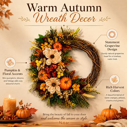 🎃 Fall Wreath for Front Door – Pumpkin, Sunflower & Autumn Floral Harvest Decor