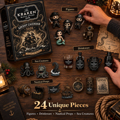 24-Day Kraken Rum Mini Bottle Advent Calendar Set for Holiday Bar Table Display, Rum Lover Collectible Gift, Christmas Countdown & Festive Decoration
