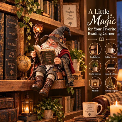 🧙‍♂️ Wise Scholar Gnome, Magical Reading Wizard Figurine