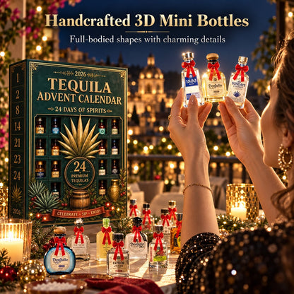 24-Day Mini Tequila Bottle Advent Blind Box for Holiday Celebration, Bar Table Decor, Collector Gift & Family Countdown