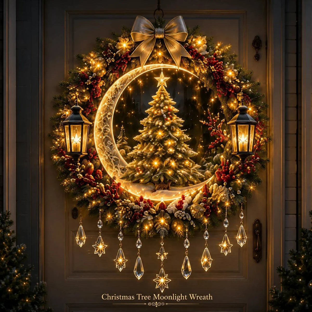 🎄✨ Christmas Moonlight Wreath Collection – Lighted Holiday Door Decor