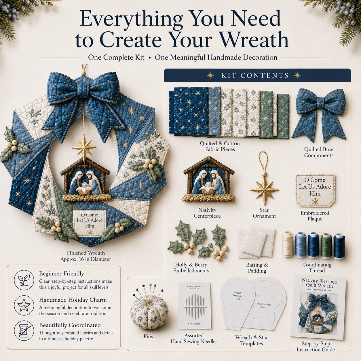 🎄 Christmas Fabric Wreath DIY Kit
