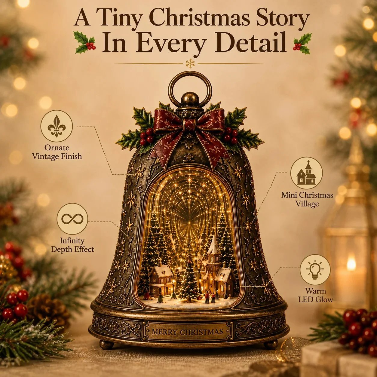 🎉🎄 Christmas Village Infinity Bell – Lighted 3D Holiday Decor