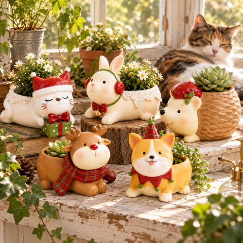 🌿Whimsical Christmas Animal Succulent Planters