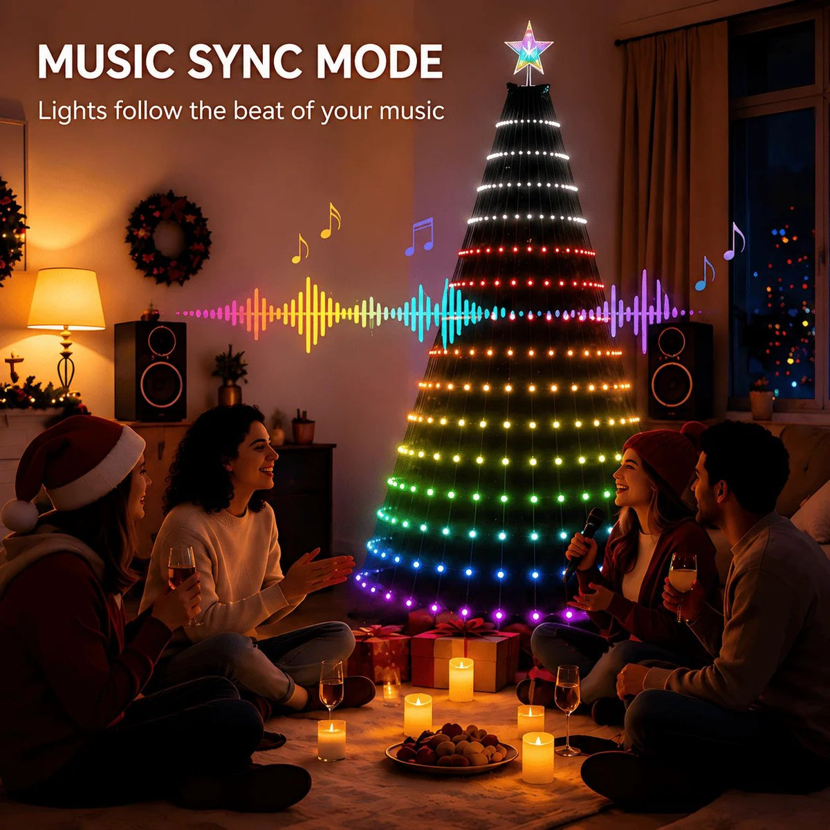 App‑Controlled Christmas Tree Light String, DIY Programmable Music Sync Fairy Lights | Create Custom Holiday Lighting Displays