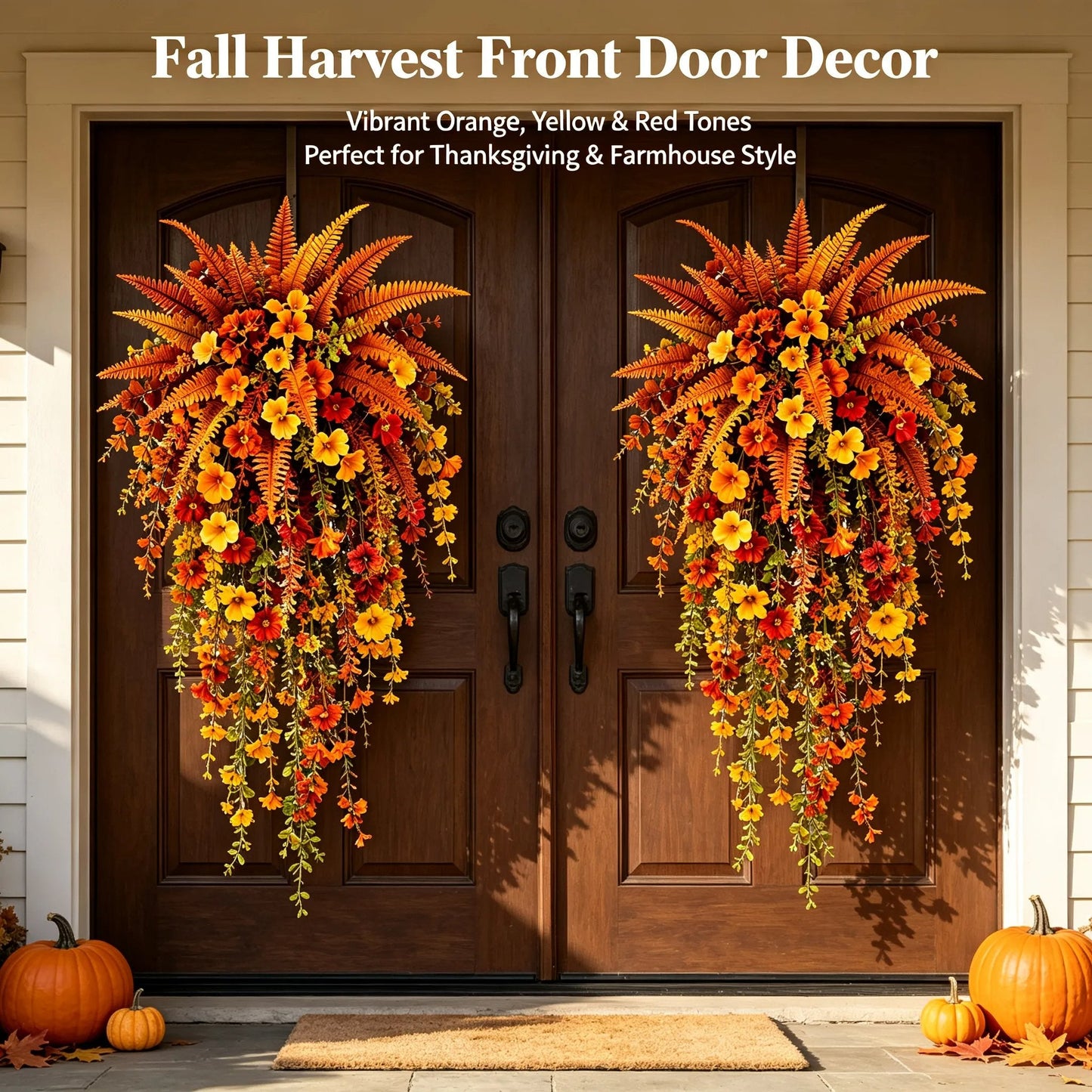 🍂🍁 ARTIFICIAL FALL HARVEST HANGING BASKET - AUTUMN PORCH & DOOR DECORATION