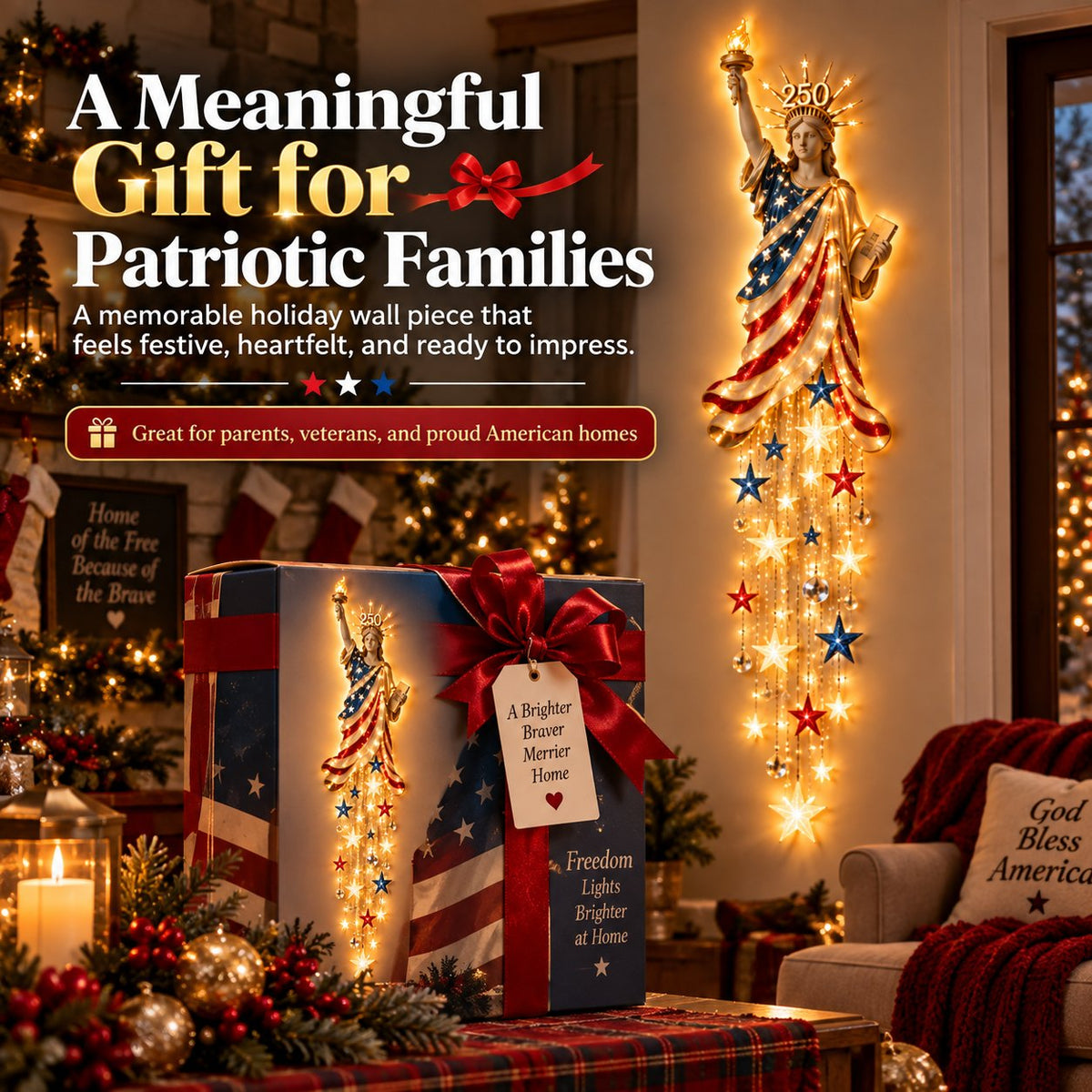 🇺🇸🗽 Liberty 250 Starfall Wall Glow – Patriotic Anniversary Lighted Keepsake