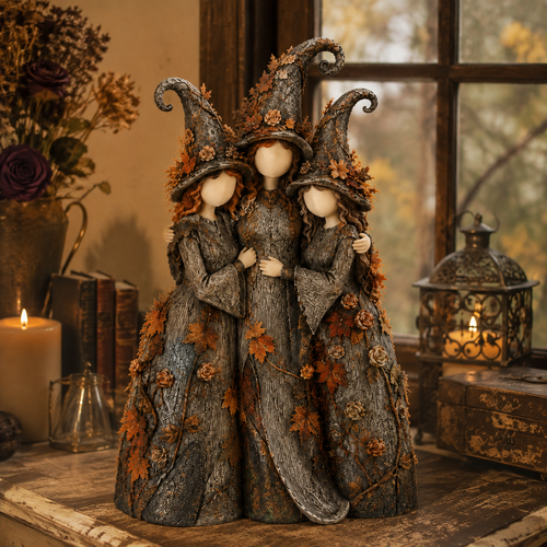 Vintage Autumn Witch Sisters Sculpture