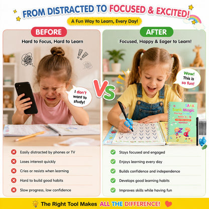 📚 Reusable Kids Handwriting Practice Set – 4 Learning Books with Magic Tracing Pen ✏️✨