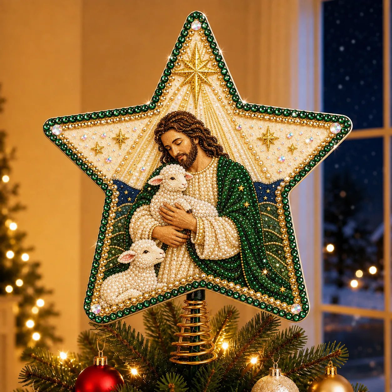 ✝️ Christian Pearl Diamond Art Christmas Tree Topper DIY Kit