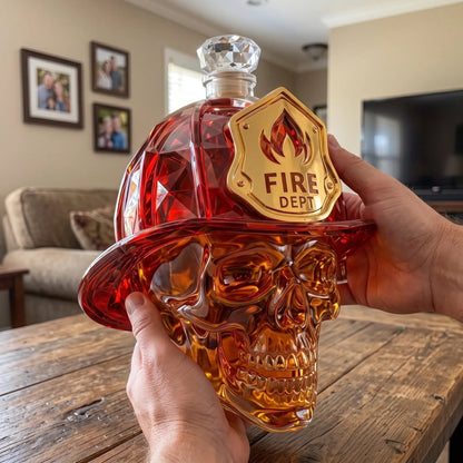 🔥🎁THE FIREHOUSE LEGEND — Firefighter Skull Whiskey Decanter