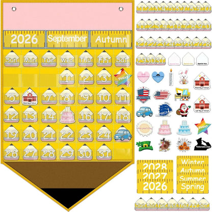 🍎📅 Back to School 2026-2028 Classroom Pencil Calendar Pocket Chart | Fun Learning Tool for Teachers