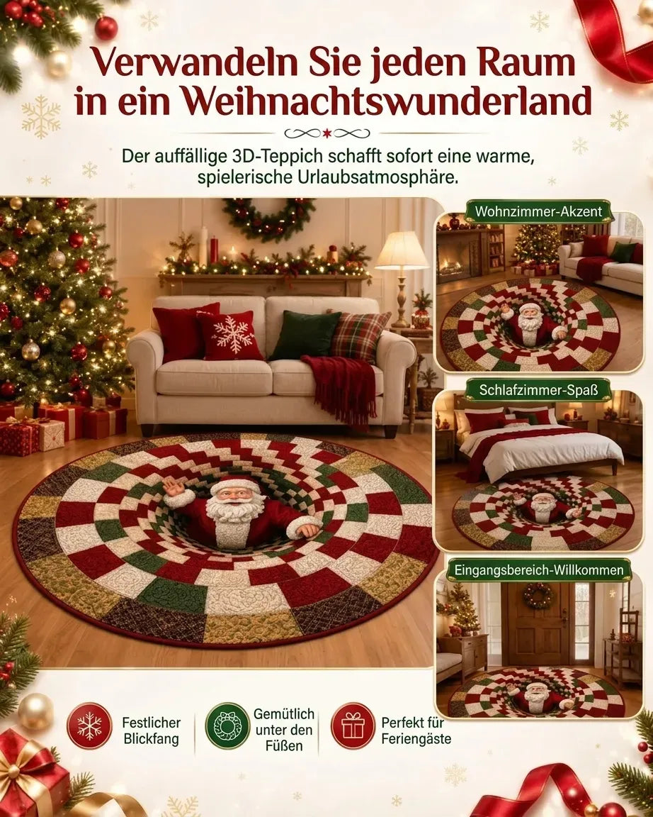 🎄3D-Weihnachtswichtel-Teppich mit optischer Täuschung | Lustige, festliche Must-have-Wohndeko⭐🏠🎁
