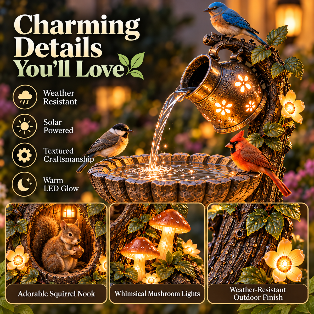 🌿 🐿️Solar Wildlife Garden Fountain – A Peaceful Stop for Birds & Squirrels