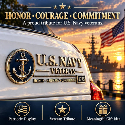 U.S. Navy Veteran Metal Car Emblem – 3D Adhesive Badge, No-Drill Military-Inspired Car & Truck Decoration