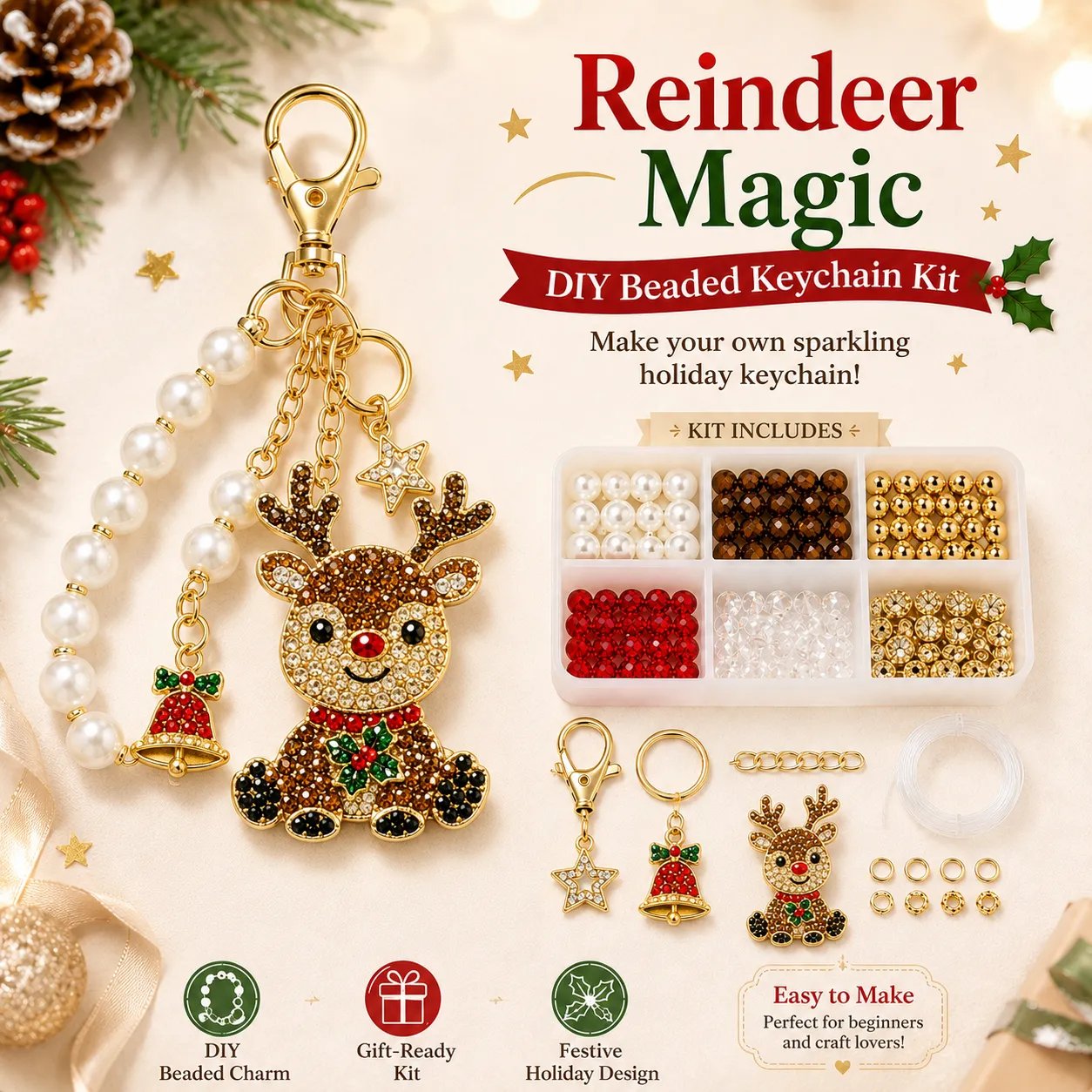 🎄✨ Holiday Bead-It-Yourself Charm Kit – Festive Keychains & Bag Accessories